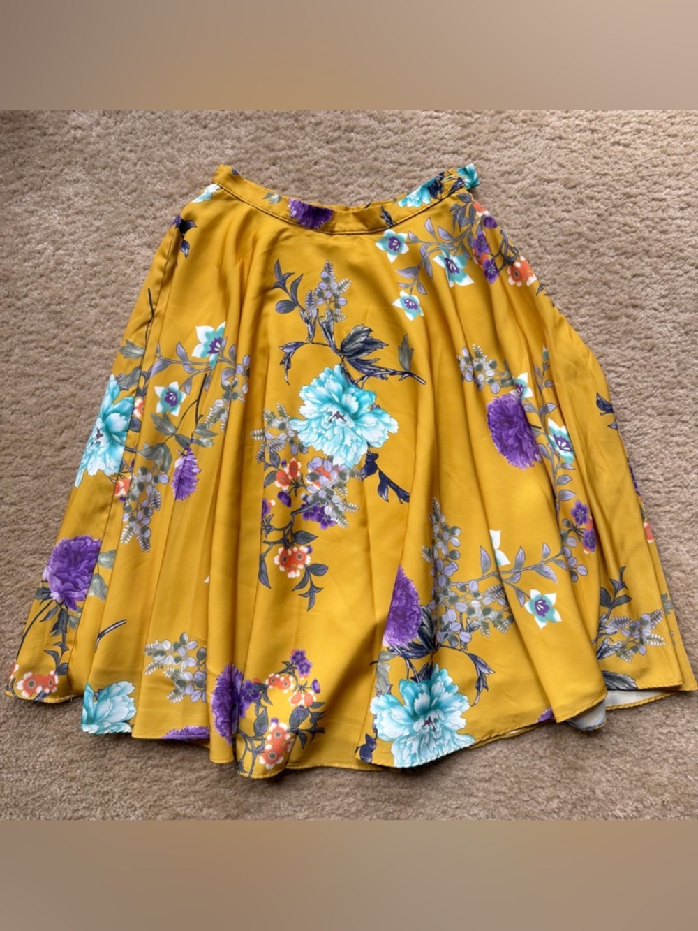 Modcloth Mustard Yellow Floral Swing Skirt